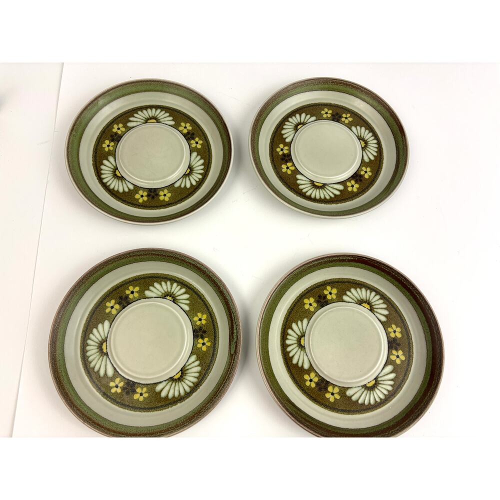 Vintage Mikasa Stonekraft Stone Flower Floral Daisy Saucers Lot‎ of 4 Japan